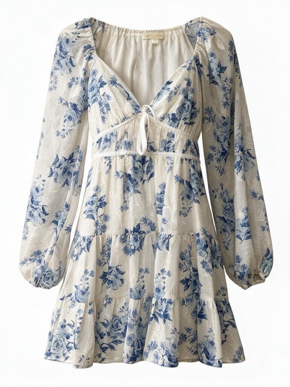 Thirty Thirty LA Blue White Floral Tiered Mini Dress Coquette Cottagecore M